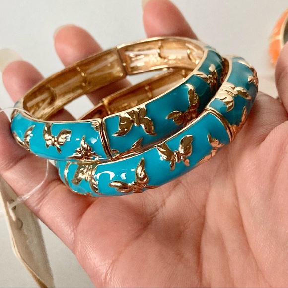 Elegant Gold and Turquoise orange tone Bangle Set of 3 - Picture 4 of 6
